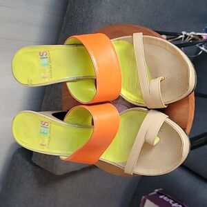 Charles Jourdan HJ BIS Orange & Beige Colorblock Sandals